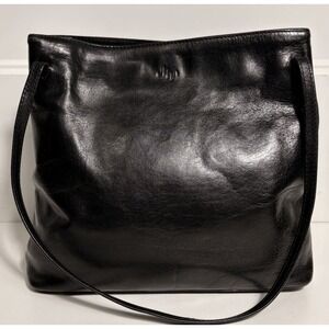 Monsac Black Leather Shoulder Bag Double Handled Satchel Classic Vintage